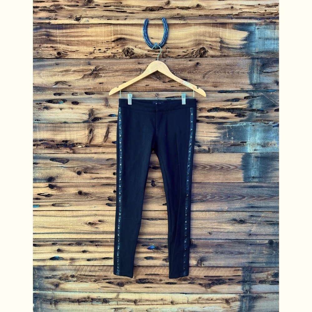 PAIGE | Studded Leather Trim Black Skinny Slacks 25